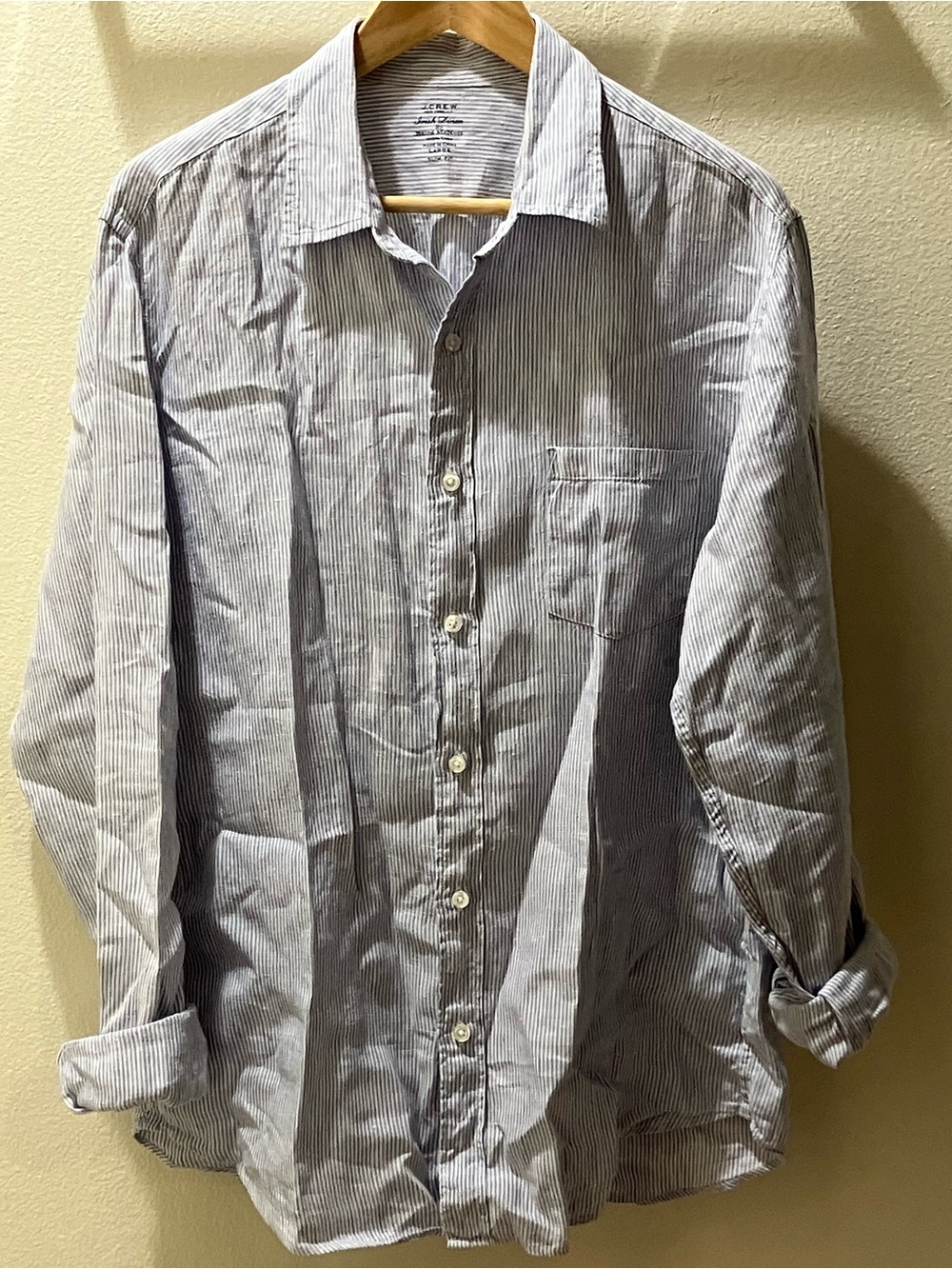 🍃🩵 J. Crew Irish Linen Baird McNutt Button-Down Shirt in Light Blue Pinstripe